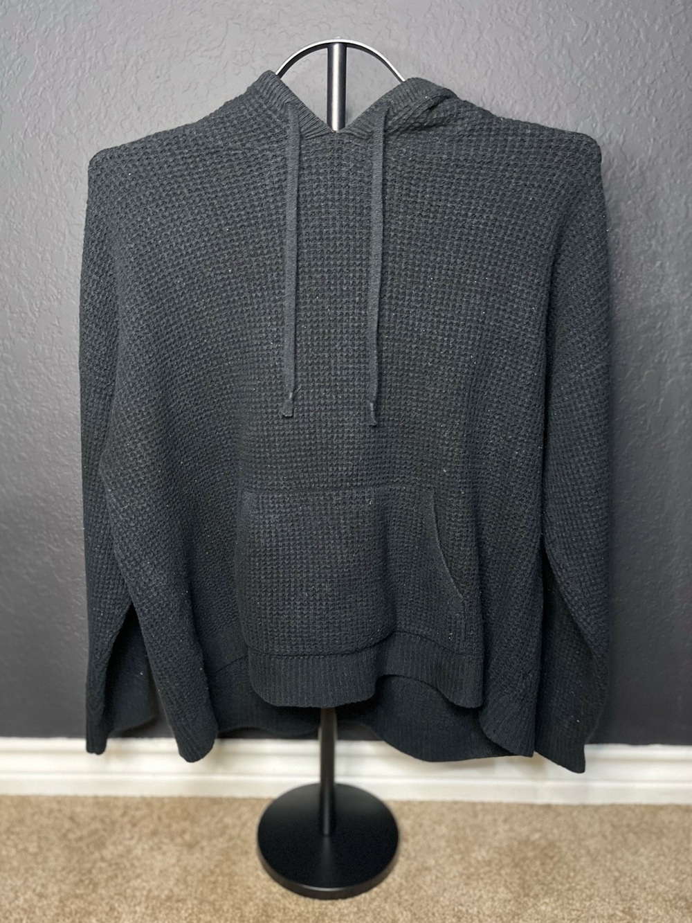 aerie Black Textured Knit Hoodie